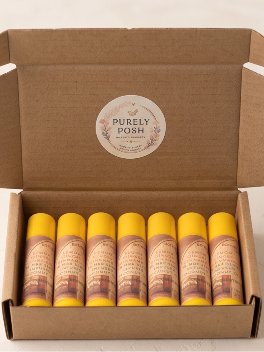 Set of 7 Botanical Lip Balms, 16 HR Slow-Infused Coconut Oil in Gift Box